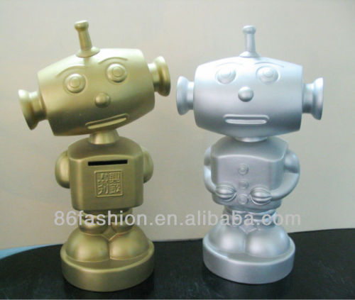 plastic robot figure money bank head can shake
