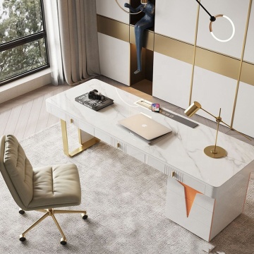 Modern White Luxury Executive Marble Top Computer Desk