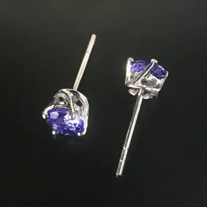 18K White Gold Inlaid Natural Tanzanite Fashion Earrings