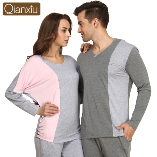 Qianxiu patchwork couples pajamas in stock for wholesale