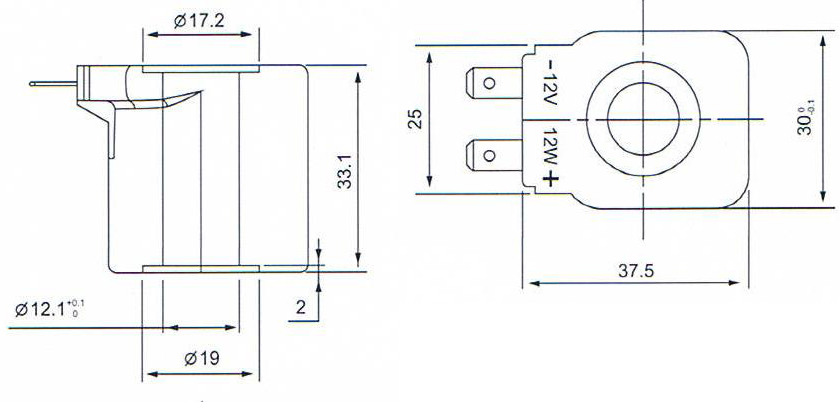 Overall dimension of TOMASETTO Type MVAT3752/MVAT3578 Solenoid Coils