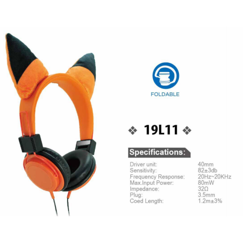 Wired Kids's Fox Style Plush Headphone with mic