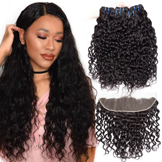 wholesale human hair water wave with frontal closure weave