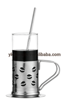 Glass Espresso Mug/ Cups with Removable Stainless Steel Handle