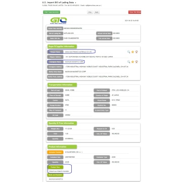 Dados comerciais de importação de ferrite em pó dos EUA