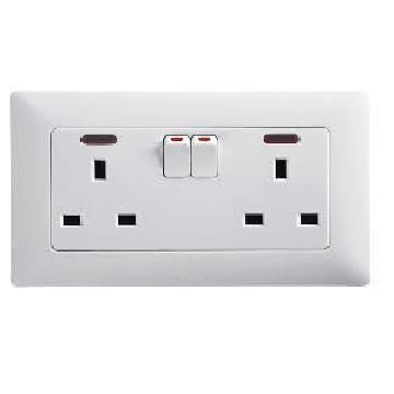 13A 250V 2-gang Flat Pin Power Socket with DP Switch (146 Type)
