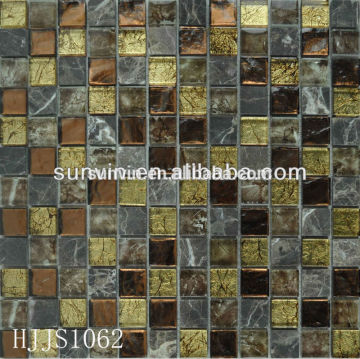 Foshan brown glass mixed marble stone mosaic tile