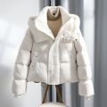 Hooded down jacket women's thick white eiderdown bread