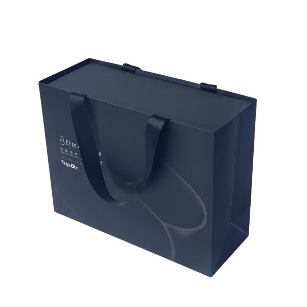 Ribbon Handle Black Paper Bag for Boutique Clothing