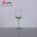 Hand blown dark green colored wine glass set