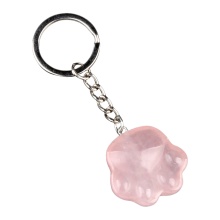 Rose Quartz Cat Claw Keychain Handmade Craved Animal Palm Pendant Key Accessories