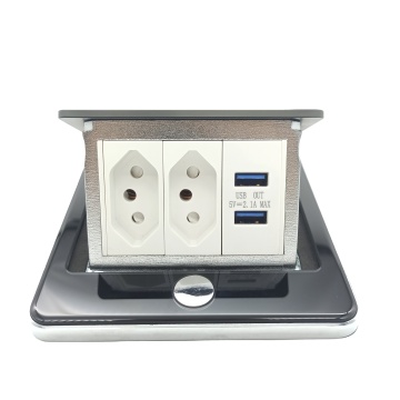 Pop-up Power Socket with 2 BR Plugs and 2 USB Ports: Brazil's Bocket Type Electrical Outlet, Adhering to Commercial Standards and Voltage/Current Rating