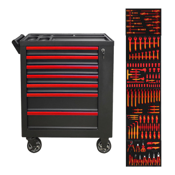 Professional 7-Drawer VDE Insulated Tool Set: Storage Trolley, Chest, Cabinet, or Cart for 124-Piece Tool Kit