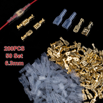 200PCS 2.8mm 4.8mm 6.3mm Female Spade Crimp Terminals Electrical Insulating Sleeve Wire Wrap Crimping Connector set