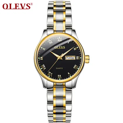 2021 Lover's Watch with Double Calendar and Steel Band Gift Set: The 5568 Olevs Couple Watch