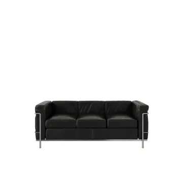 Genuine Leather Mid Century Modern Couch with Walnut Legs