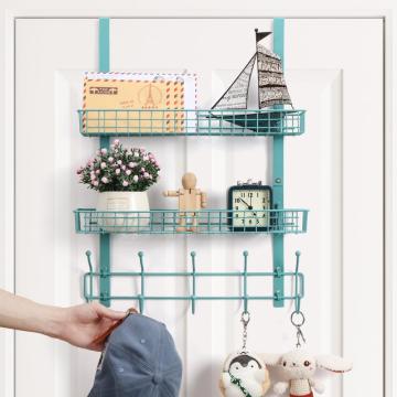 Door Leaning Storage Basket with Metal Hooks