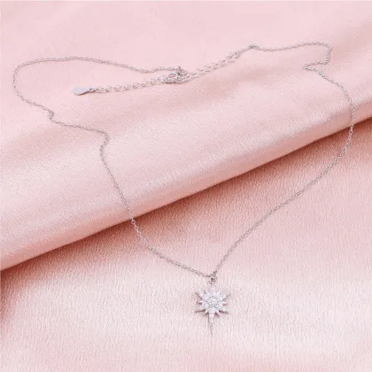 S925 Sterling Silver Inlaid Stones Star Pendant Fashionable