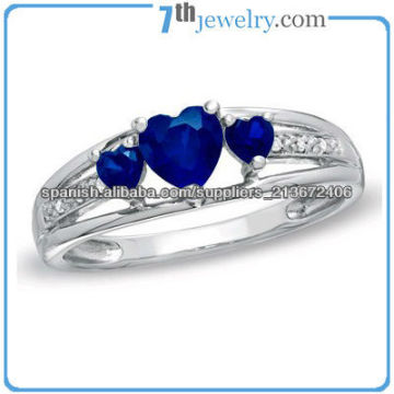 2014 Wholesale Fancy Design Blue Sapphire Heart Shape Diamond Shiny Wedding Ring
