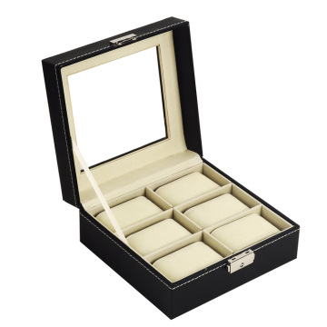 6-Slot Leather Watch Box with Glass Top: A Stylish Watch Organizer for Business and Jewelry Storage