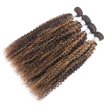 Big Discount Curly Wave P4/27 Brown with Highlight Remy Hair Weave Piano Color Bundles For Black Women