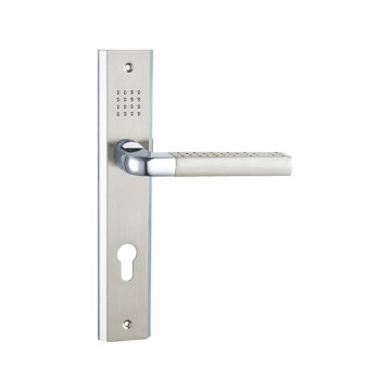 Modern aluminum door handle on plate satin nickel