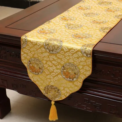 Proud Rose Chinese Satin Table Runner Tafelloper Tablecloth Table Flag with Tassels Home Decor Table Cloth Custom