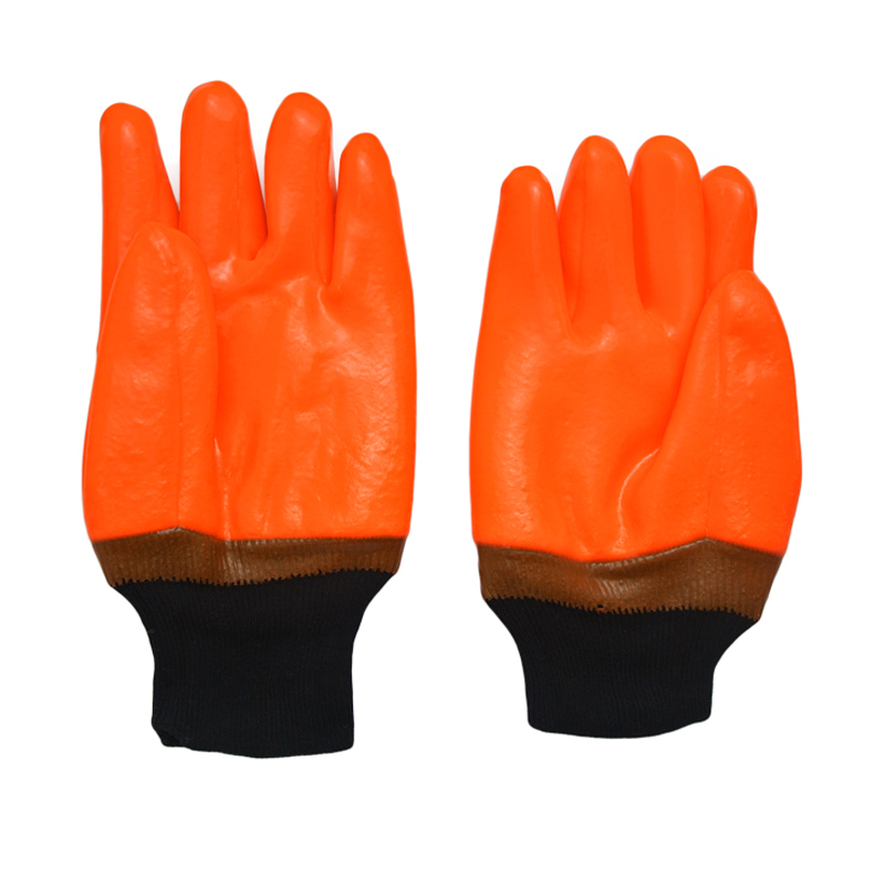 Fluorescent Orange PVC coated gloves sandy finish