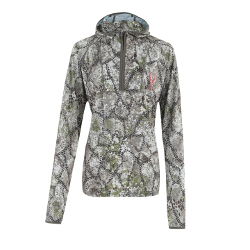 Camouflage Women's Merino Wool Long Sleeve 1/4 Zip Long Length Hoodie
