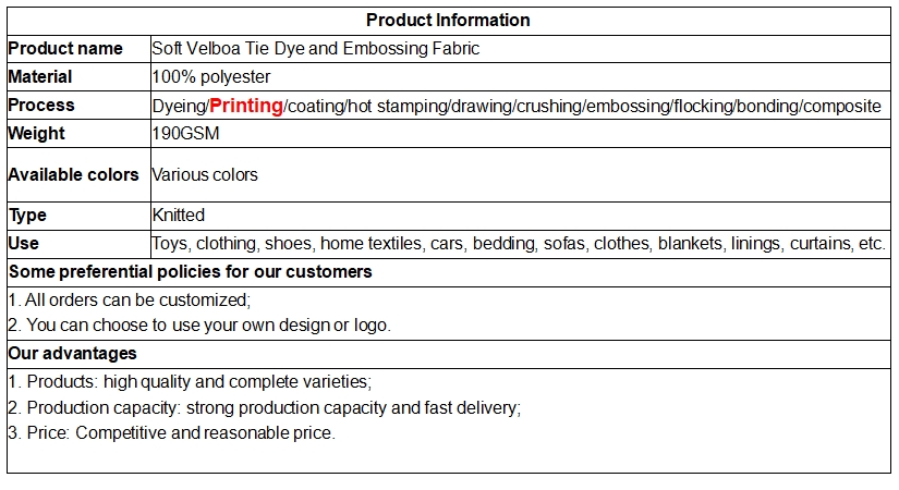 soft velboa tie dye and embossing fabric