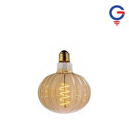 Harvest Gold Pumpkin Ribbed Glass LED Bulb