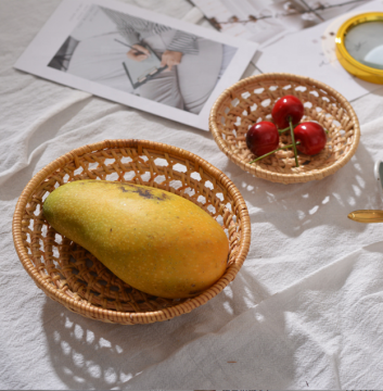 Handmade Rattan Tabletop Tray for Snacks and Beverages