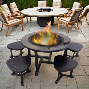 Fire Pit Slate Fire Pit and Stools Combo Manufactory