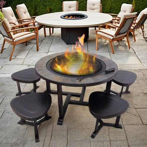 Slate Fire Pit and Stools Combo