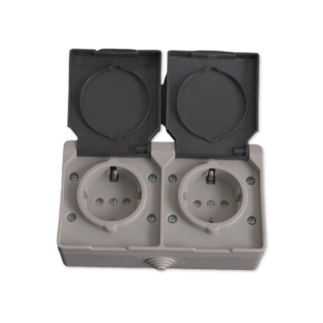 IP54 Doppio socket Schuko 16A con copertura - base di plastica esterna