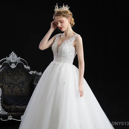 luxury princess robe de mariage sleeveless backless simple wedding dress