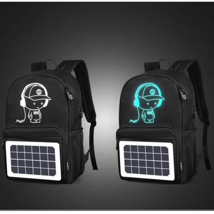 Water Resistant Luminous Logo Solar Charging Backpack