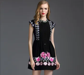 Pretty Steps 2016 Latest Dress Designs,casual dress summer dress black embroidered National dress