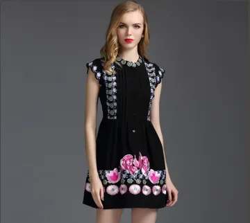 Pretty Steps 2016 Latest Dress Designs,casual dress summer dress black embroidered National dress