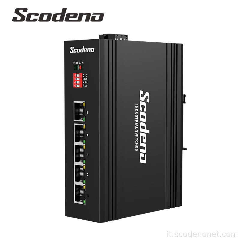 Switch PoE a 5 porte Ethernet per rete industriale da esterno a 100 Mbps