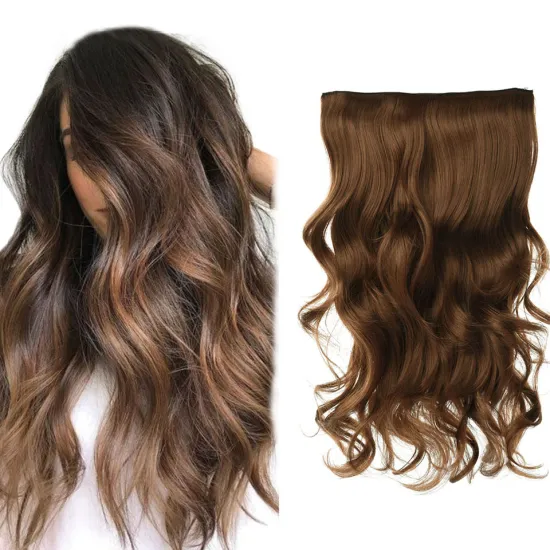 Wholesale 24 inche Brown Long Wavy One Piece Clip in Hair Extensions for Black Russian White Women Synthetic Hair Extensions