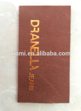 simple style debossed words fill color top layer pu leather label