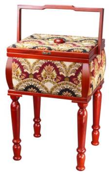 Vintage Artistic Wooden Tapestry Sewing Basket on Legs