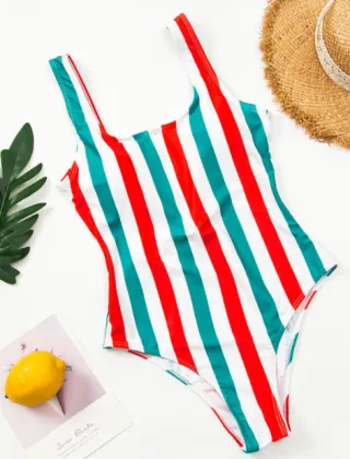 New women's colorful striped one-piece sexy bikini swimsuit