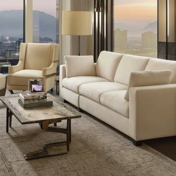 Sofa kain beludru berkualitas tinggi diatur dengan kaki kayu untuk vila, apartemen, dan kamar tidur