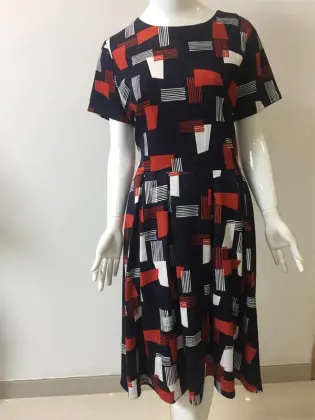 Printed and Jacquard Cotton/Viscose/Spandex S/S Dress