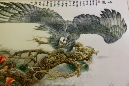 Shu Embroidery Eagle Silk Artwork