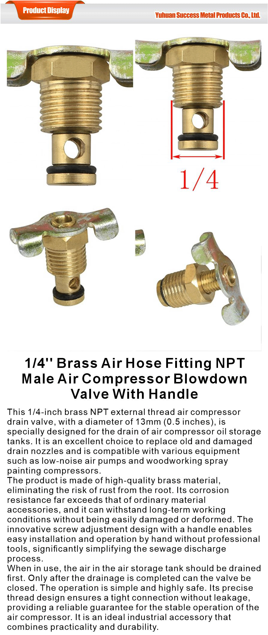 Air Compressor Blowdown Valve With Handle