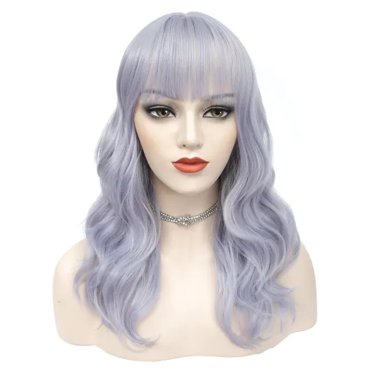 X-TRESS New Light Gray Blue Synthetic Hair Wig With Bangs High Temperature Fiber For Women Wigs Machine Made Natural Hair Wigs