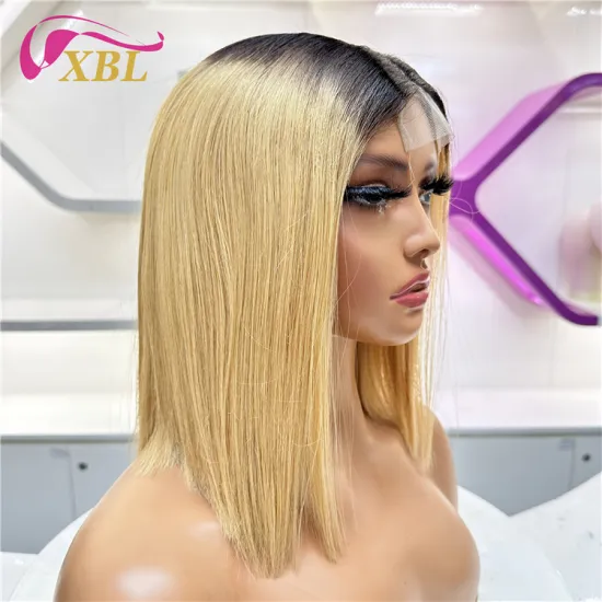 Wholesale XBL Hair Color 1B/27 Double Drawn Full Raw Human Hair Bob Wigs with 2x6 Lace Closure, Transparent Lace